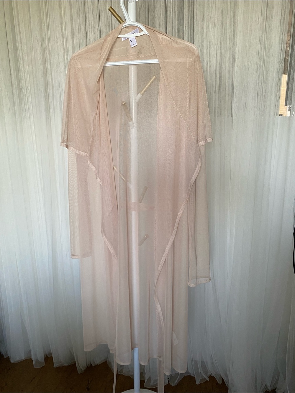 Duster/Robe  Sheer Mesh Long Cardigan- Blush Cream/Beige by Revamped Size L